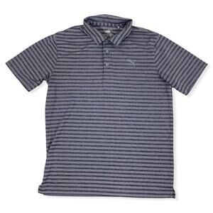 Puma Purple Striped Mesh Polo Shirt Short Sleeve Size M Stretch Lightweight